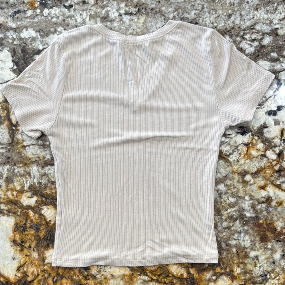 Women's Beige V-Neck Ribbed Top - Picture 2 of 2